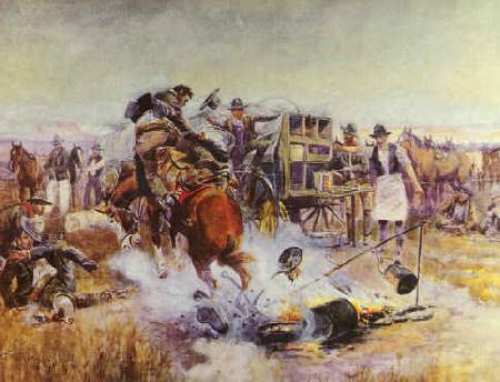Charles M Russell Bronc to Breakfast oil painting image